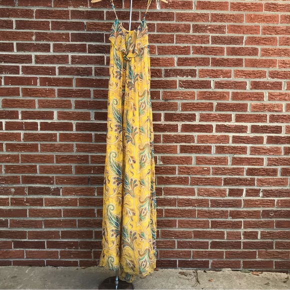 Tibi Chiffon Silk Paisley Maxi Dress Gold Yellow Size 2 - Picture 3 of 13